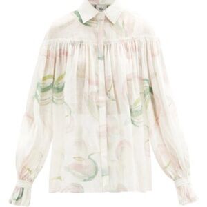 Aje Cream Pleated Blouse with Dress Shirt Collar